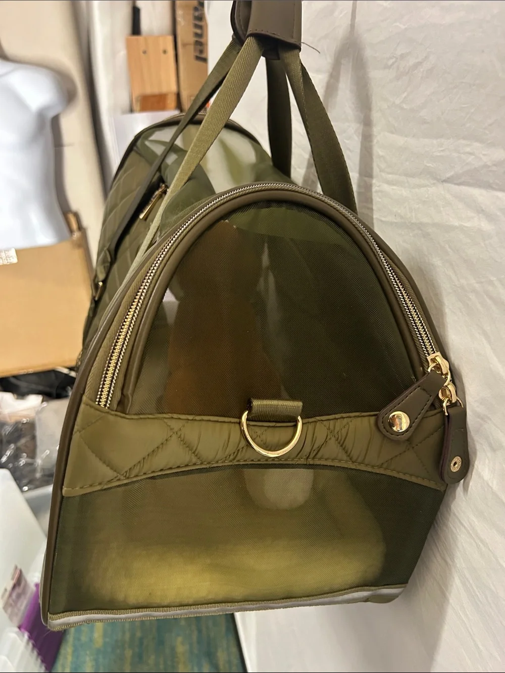 Joan & David Olive Quilted Travel Pet Carrier